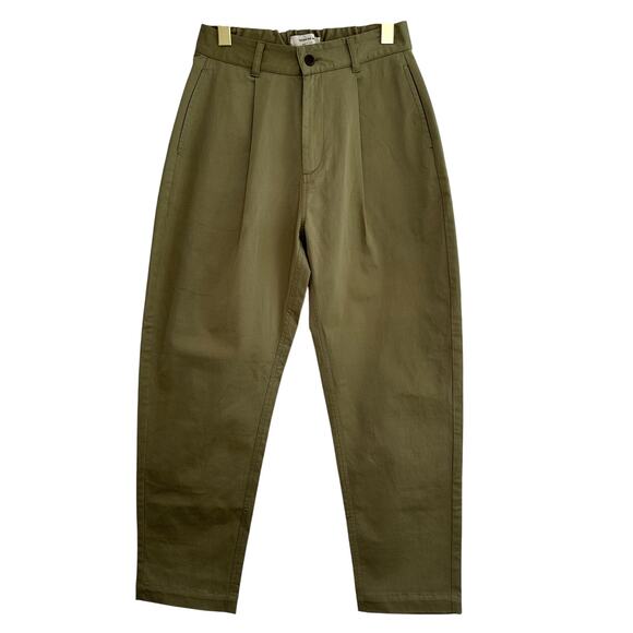 Thinking Mu Rina Pants Women Small Olive Green Carrot Mid Rise Ankle Minimalist - Picture 1 of 6